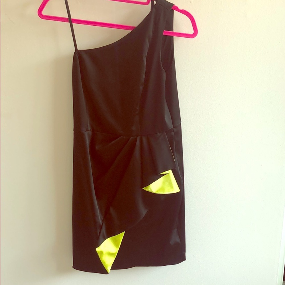 Jill Stuart black mini dress with pop of color